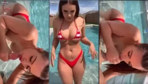 Allison Parker realizando sexo oral desnuda en piscina