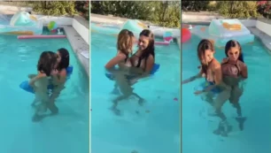 Violet Summers y su amiga lesbiana junto a la piscina