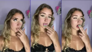 Amanda Ohanna siendo provocativa y sensual lamiéndose los dedos con ganas