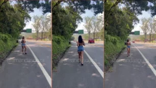 Amanda Souza haciendo topless en público mostrando las tetas en la calle