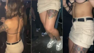 Anne Belotti mostrando sus pezones en una fiesta