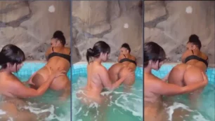 Erika Souza divirtiéndose con el coño de su compañera en el jacuzzi