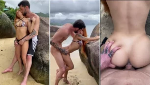 Fadinha Maju follando oralmente caliente y teniendo sexo con un surfista en la playa, recibiendo eyaculación en su trasero