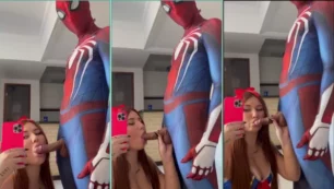 Isadora Albuquerque, el poderoso gato, que tiene sexo oral en su amante que estaba vestido como Spider-Man durante el Carnaval