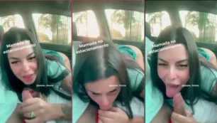 Jaiane Lima, una joven fitness, haciéndole una mamada a un afortunado en el parking