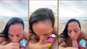 Josy Vania madurita de OnlyFans le hace sexo oral a un hombre en la playa