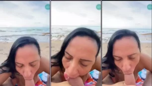 Josyvania dándole una buena follada oral a un hombre muy gordo junto al mar