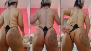 Josyvania, una mujer experimentada, bailando con un gran culo mientras lleva unas bragas negras a un lado