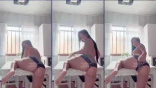 María Fernanda mostrando su hermoso cuerpo y exponiendo la sensualidad al máximo sobre la mesa del comedor