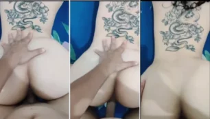 Mile Paladino, toda blanca con un tatuaje en la espalda, está a cuatro patas y libera su coño mojado gratis