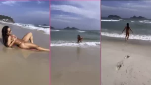 Mujer Melão luciendo ropa sin ropa en la playa