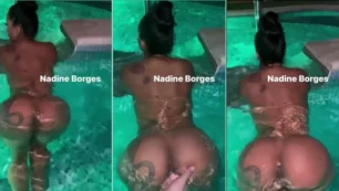 Nadine Borges luce desnuda mientras se divierte en la piscina con un amigo especial