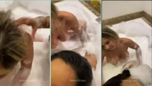 Nadine Borges provocando en el jacuzzi con una pareja