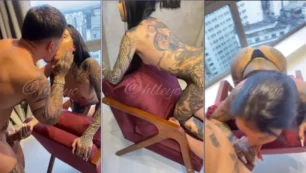 Thainá Crispim haciéndole sexo oral a su novio en un lujoso apartamento