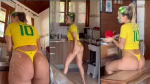 Tuani Basotti, la brasileña mostrando todo su encanto con la camiseta de la selección brasileña y un atrevido bikini