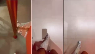 Viví Fernandes intentando seducir a su pareja en el hotel usando unas botas muy llamativas