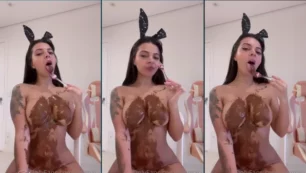 Yasmaia se desnuda y se pone chocolate en sus generosos pechos