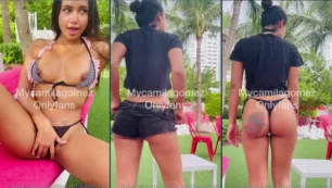 Camila Gómez, una celebridad onlyfans, luciendo un sexy bikini en el patio trasero