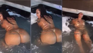 Helena Lua disfrutando de un baño de burbujas en la bañera a cuatro patas