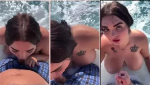 Jasmyn llena de jugosidad complace a un hombre excitado con sexo oral en un jacuzzi