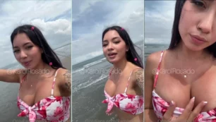 Karol Rosado, joven estrella de OnlyFans, se divierte en la playa usando un gran vibrador para obtener placer