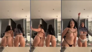 Mikaela Testa junto a su amiga haciendo un sensual baile frente al espejo en braguitas y luciendo las tetas