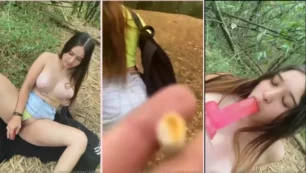 Valeria Castañeda, conocida en OnlyFans, es captada divirtiéndose con un juguete en el bosque