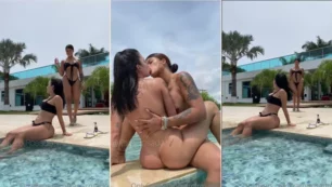 Vídeo gratis de sexo entre mujeres con Karol Rosado y su amiga haciendo el amor en la piscina