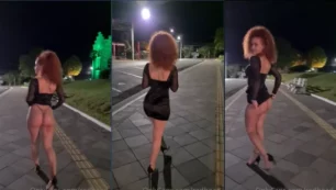 Angel Vinitska fue captada en un video casero en la plaza luciendo un vestido corto y microbragas