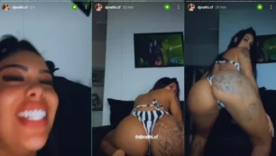 DJ nathi moviéndose sensualmente con bragas ajustadas en el trasero