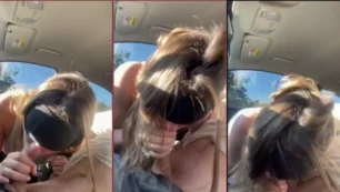 Hermosa mujer follando oral caliente en el auto Hermosa Pareja