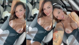 Karol Rosalin luce sus atractivos grandes pechos en un auto en movimiento