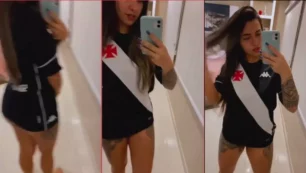 Paula Naianna, hincha del Vasco, publicó un vídeo vistiendo solo la camiseta del equipo, sin ropa interior, frente al espejo