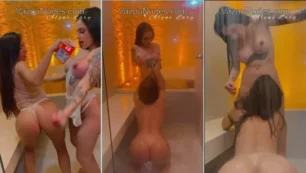 Alyne Lara y su amiga están en el baño besándose y divirtiéndose juntas, muy excitadas y mojadas