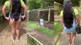 Diosa Madu mostrando el culo en el zoológico como fetiche de exhibición