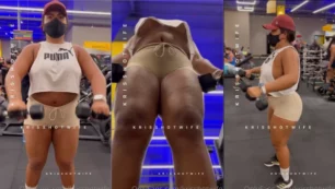 Kriss Hotwife enseñando las tetas haciendo ejercicio en el gimnasio