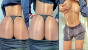 La delgadita Leticia Cerote se pasa las manos por las tetas y presume el culo con tanga