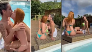 Lilika Teixeira divirtiéndose con la joven pelirroja caliente junto a la piscina