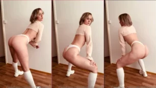 Merihenriikka, una rubia atrevida, bailando y haciendo twerking con las bragas metidas en el culo