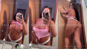 Mira a Kriss Hot Wife desnudándose en el baño, mostrando todas sus curvas