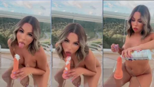 Stephanie Mendes perfeccionando el sexo oral con nata montada sobre un juguete erótico