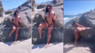 Stephanie Silveira mostrando su trasero al área de descanso de la playa