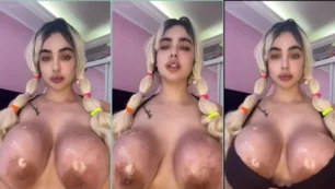 Adriana Alencar sacudiendo y acariciando sus grandes tetas puntiagudas en onlyfans