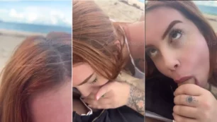 Brendita le está dando a su novio una buena follada oral en la playa