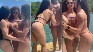 Fiesta loca con Privacy modelos divirtiéndose juntas en el barco