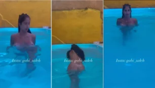 Gabi Saleh, la joven, refrescándose en la piscina sin ropa