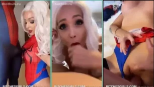 Nicole Marie Jean, caracterizada como Spider-Woman, mientras disfruta de una travesura con el hábil y bien pauzudo Superhéroe, quien satisface sus deseos con pasión