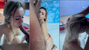 Rubia caliente chupando la polla y las pelotas del negro grande