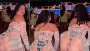 Carolinane Rocha bailando emocionada en la fiesta resaltando sus curvas y su ropa interior bien ajustada