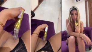 Karlyane Menezes usando un vibrador rotatorio para su placer personal